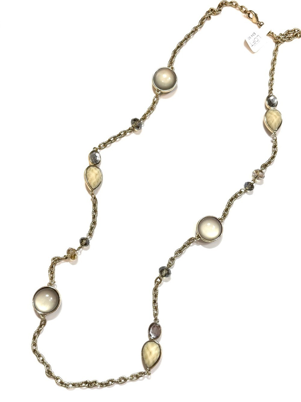 LOFT Gold Tone Station Necklace Mother of Pearl Crystal Accents NWT